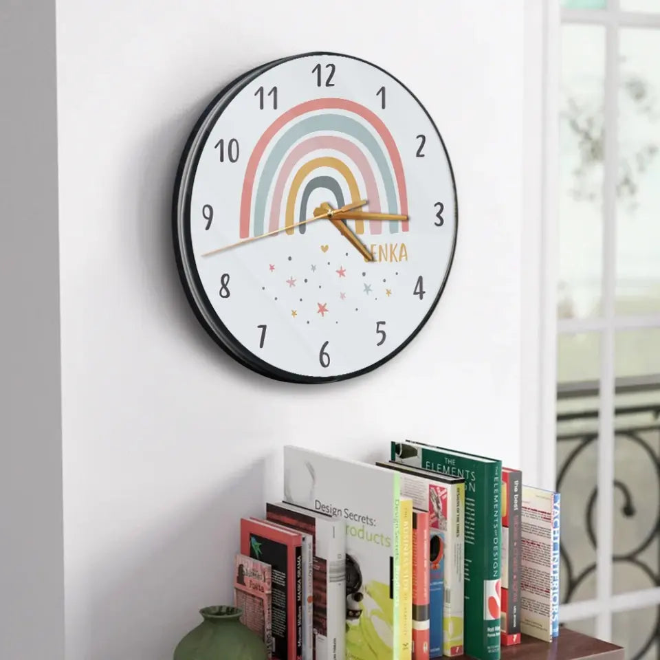 Cute Rainbow And Stars Custom Wall Clock Birthday Gift For Kids