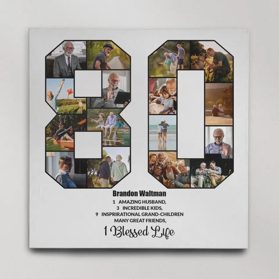 80 Years Old Birthday - Personalized Collage Photo Poster/Canvas - Bday Gift For Grandparents, Parents