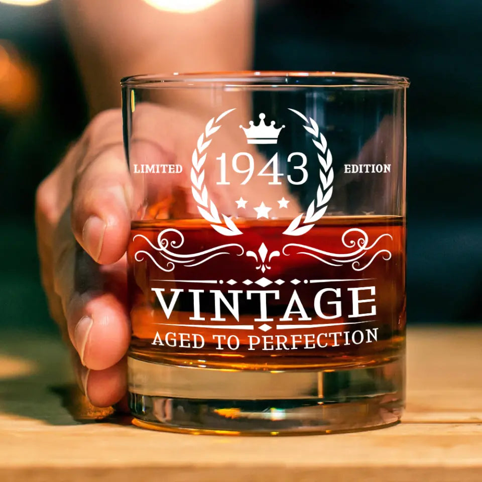 Limited Edition Vintage Aged To Perfection - Personalized Bar Glass - Cool Birthday Gift for Men