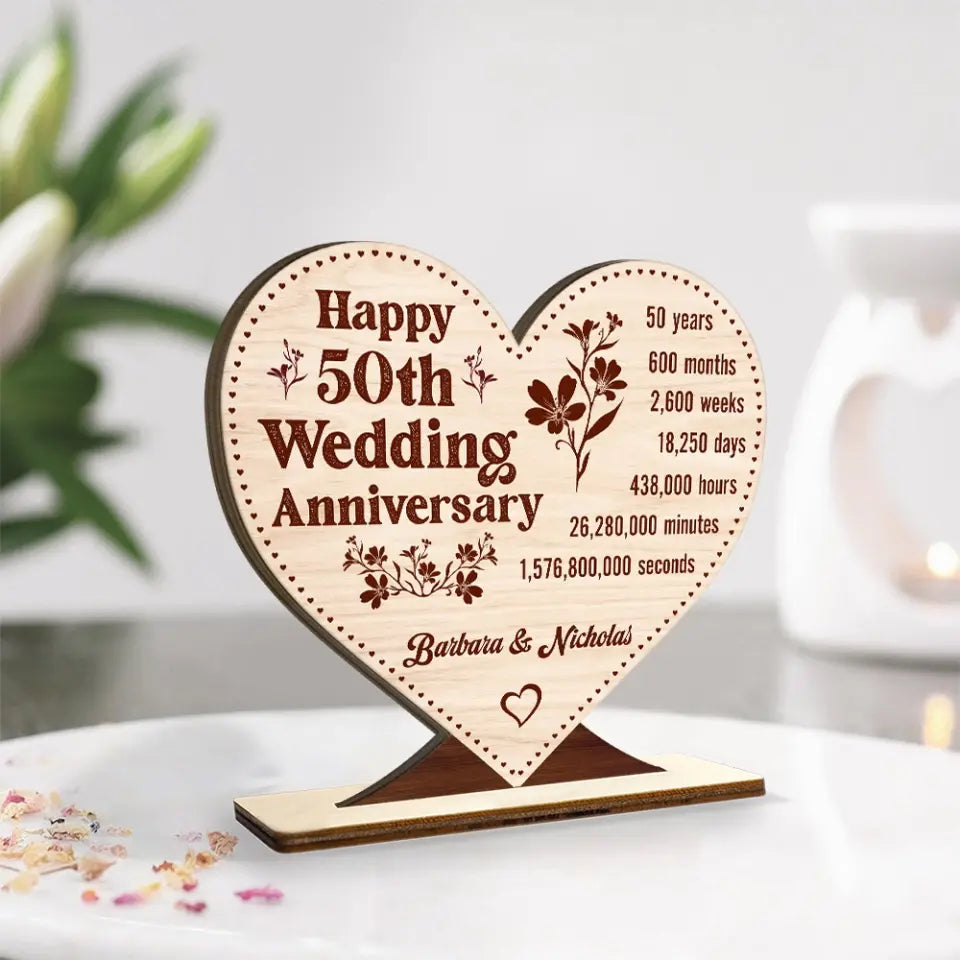 Happy 50TH Wedding Anniversary - Custom Wooden Plaque - Gift For 50th Anniversary | 307IHPLNWP820