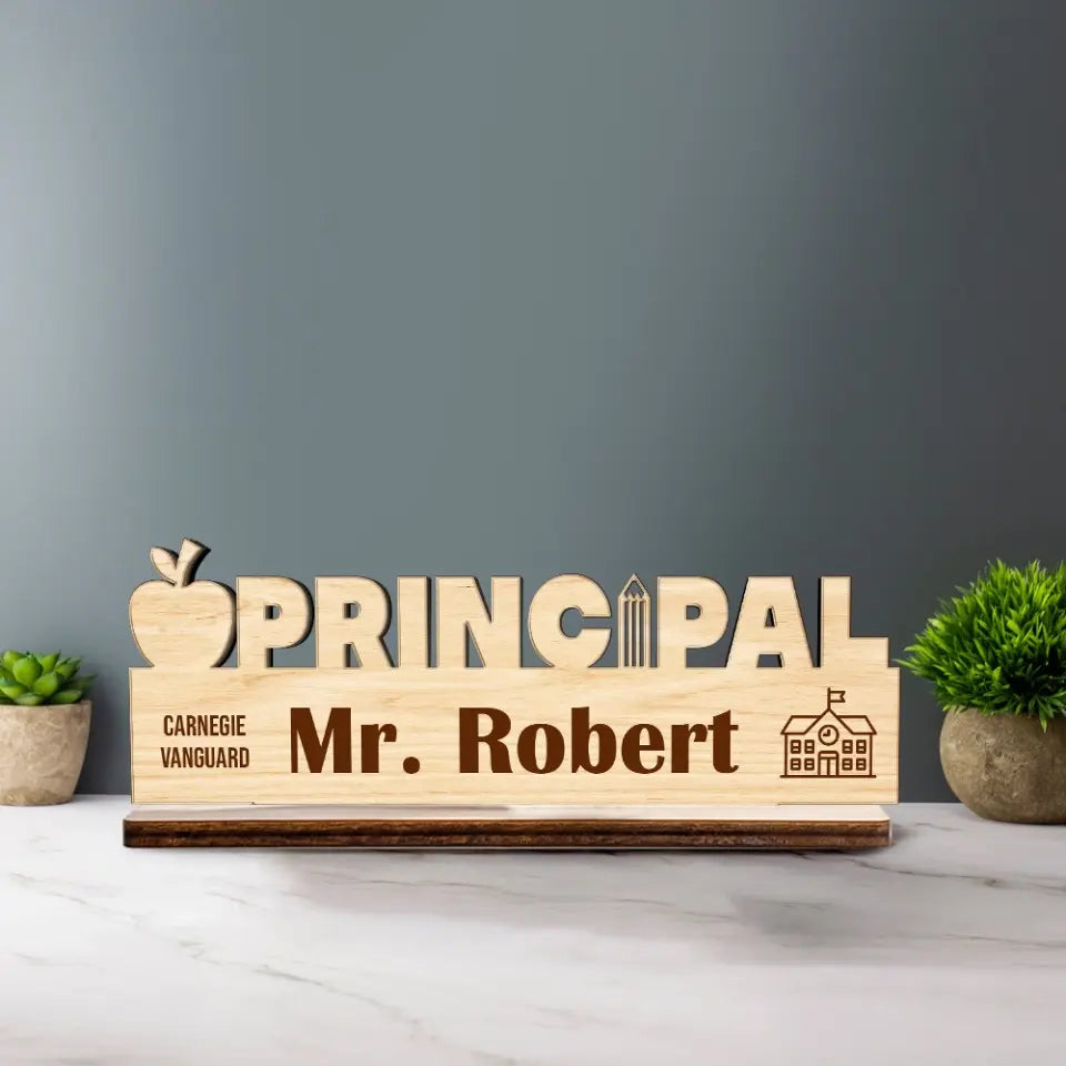 Desk Name Sign School Principal Name - Wooden Plaque - Gift for School Principal | 306IHPLNWP796