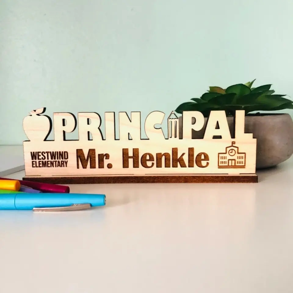 Desk Name Sign School Principal Name - Wooden Plaque - Gift for School Principal | 306IHPLNWP796