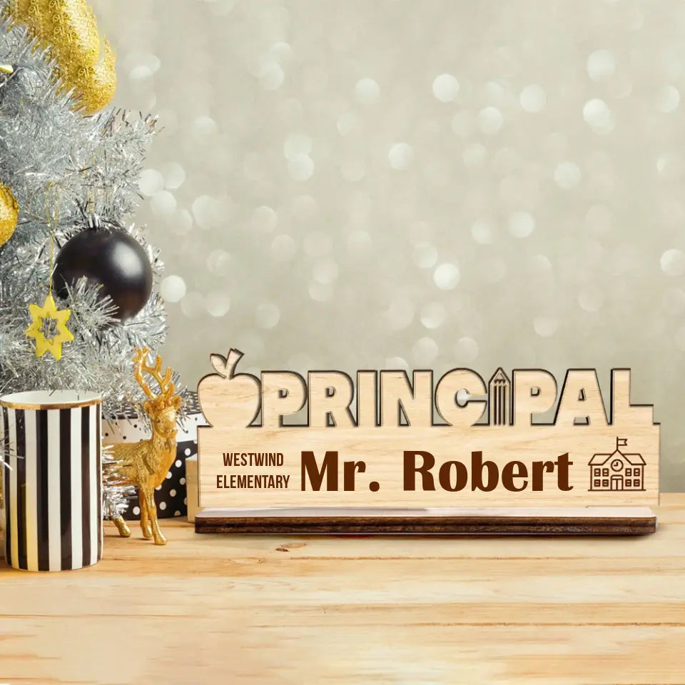 Desk Name Sign School Principal Name - Wooden Plaque - Gift for School Principal | 306IHPLNWP796