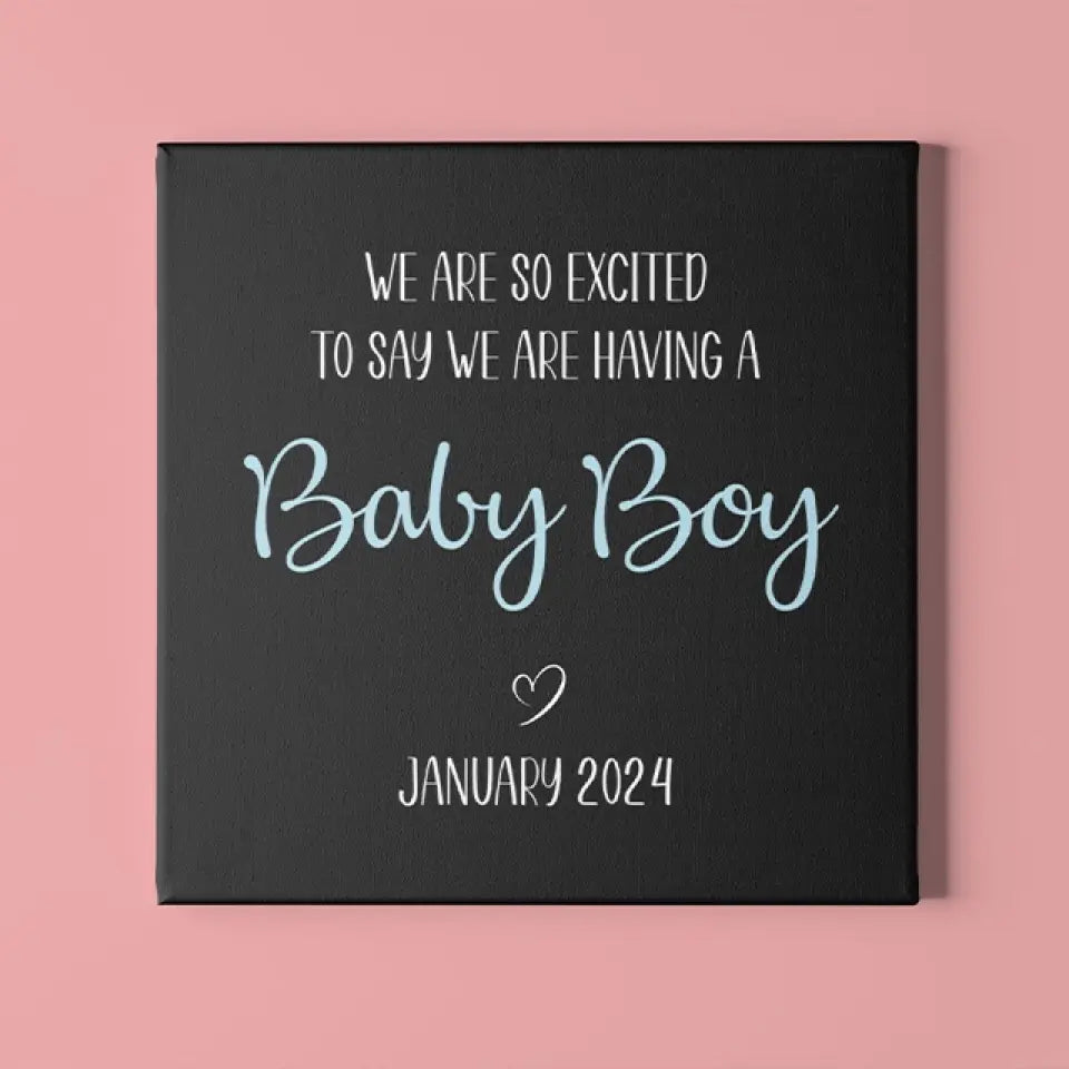 We Are So Excited To Say We're Having A Baby Custom Canvas And Babysuit Gender Reveal Gift