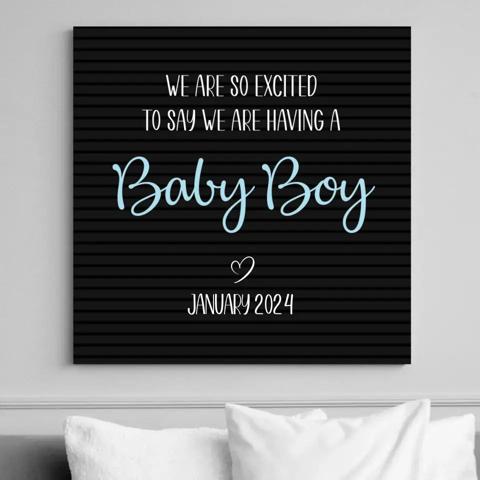 We Are So Excited To Say We're Having A Baby Custom Canvas And Babysuit Gender Reveal Gift