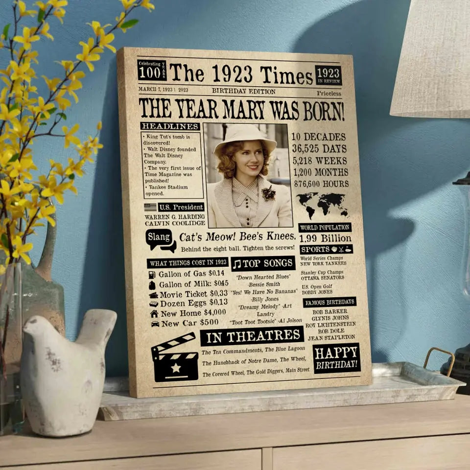 The 1923 Times Birthday Edition - Personalized Canvas/Poster - Birthday Gift | 307IHPNPCA797
