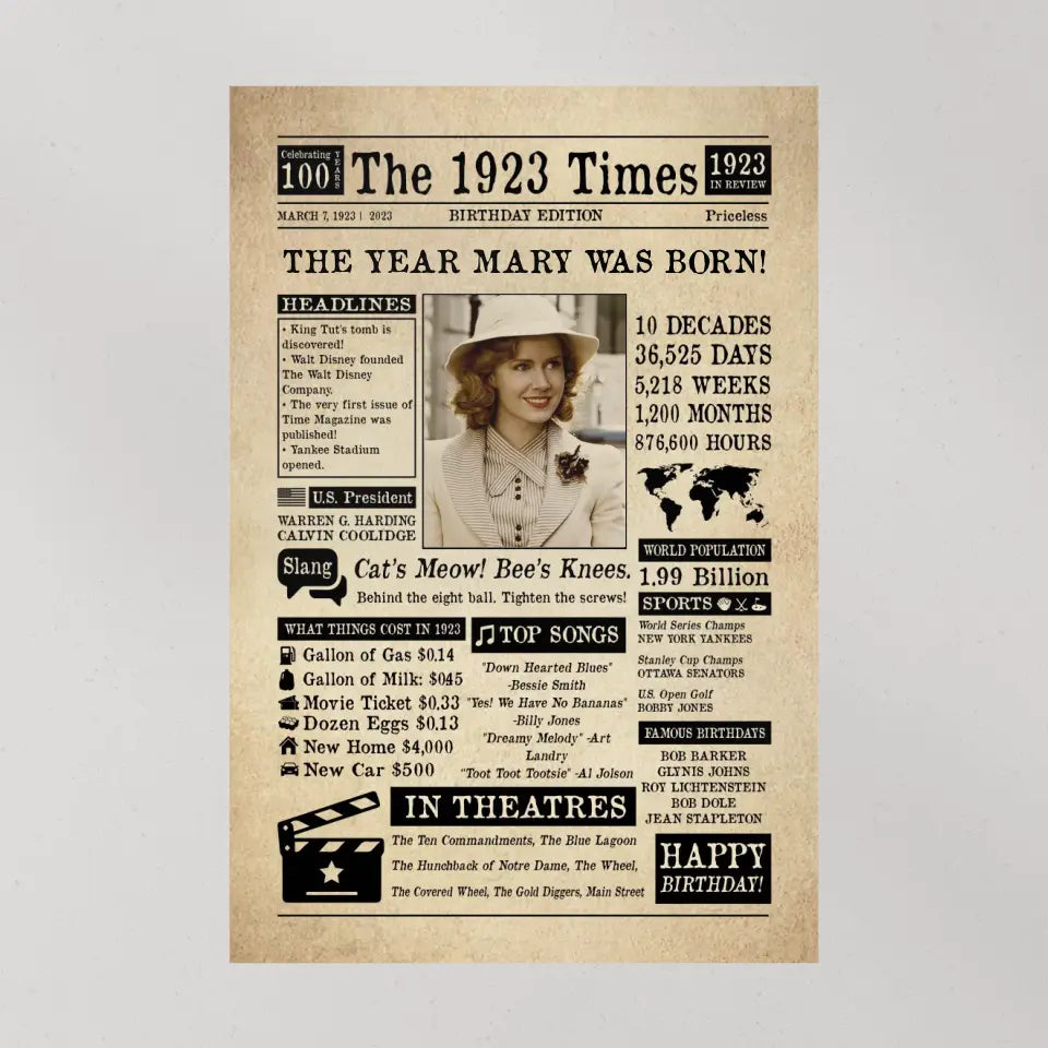 The 1923 Times Birthday Edition - Personalized Canvas/Poster - Birthday Gift | 307IHPNPCA797