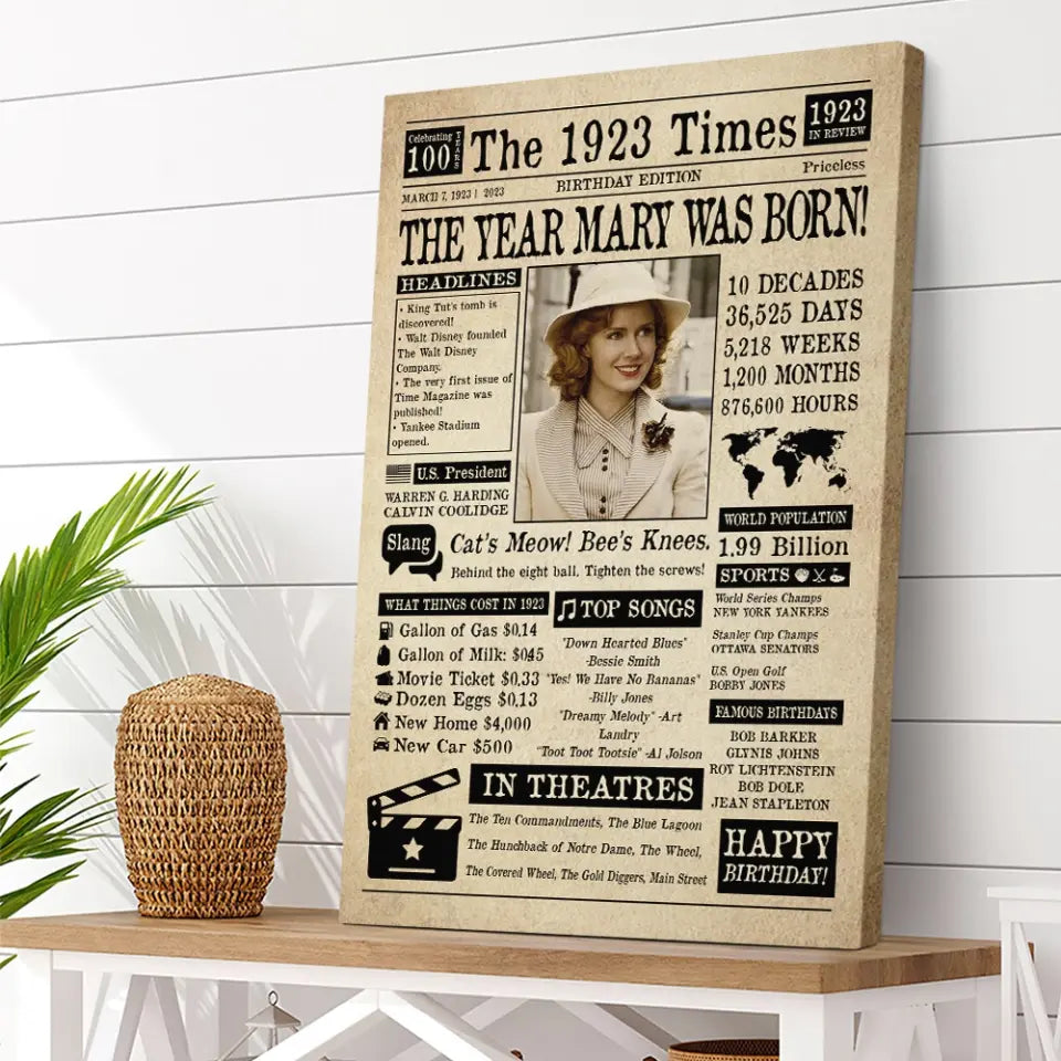The 1923 Times Birthday Edition - Personalized Canvas/Poster - Birthday Gift | 307IHPNPCA797