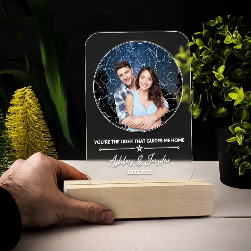 You're The Light That Guides Me Home - 3D LED Light Wooden Base - Couple Gift | 307IHPBNLL814