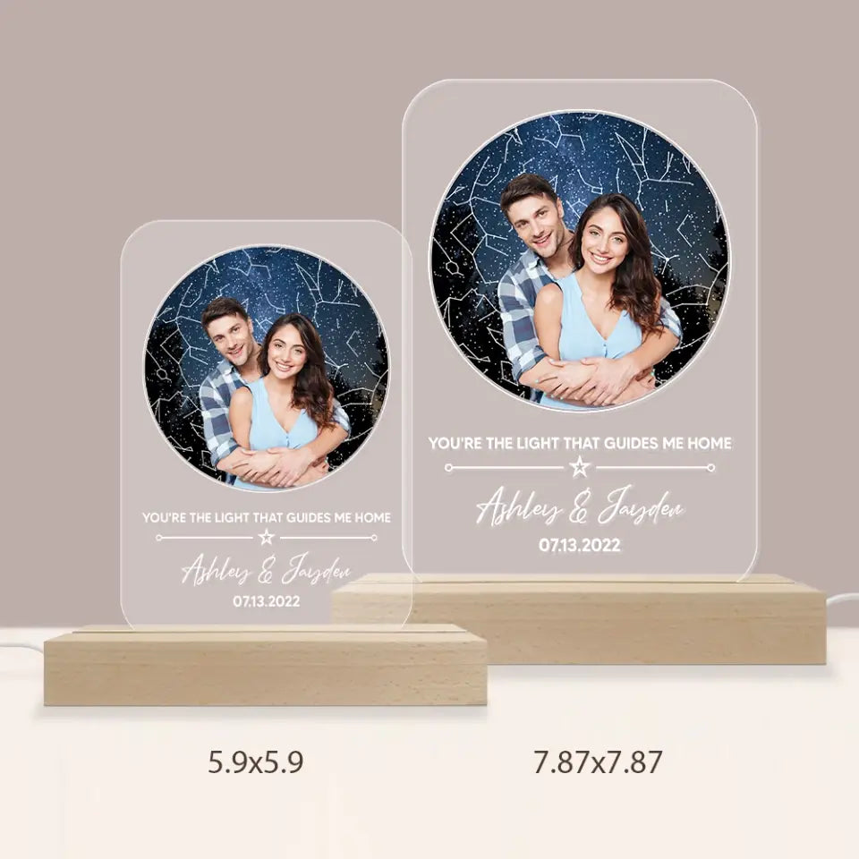 You're The Light That Guides Me Home - 3D LED Light Wooden Base - Couple Gift | 307IHPBNLL814