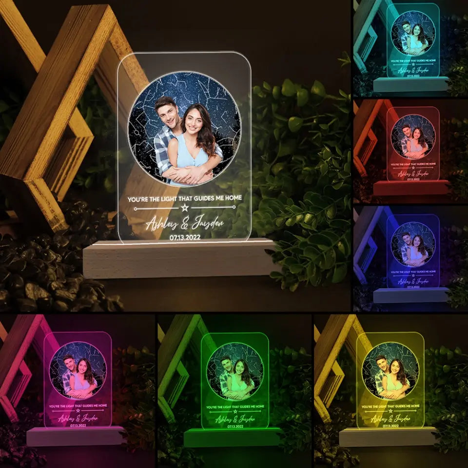 You're The Light That Guides Me Home - 3D LED Light Wooden Base - Couple Gift | 307IHPBNLL814