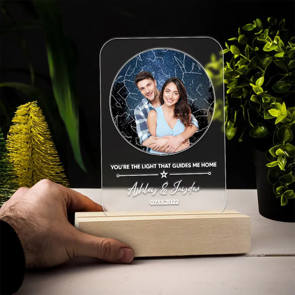 You're The Light That Guides Me Home - 3D LED Light Wooden Base - Couple Gift | 307IHPBNLL814