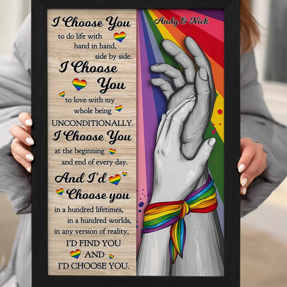 I Choose You to Do Life with - Hand in Hand - Personalized Canvas/Poster - LGBT Pride Gift for Gay/Lesbian Couples