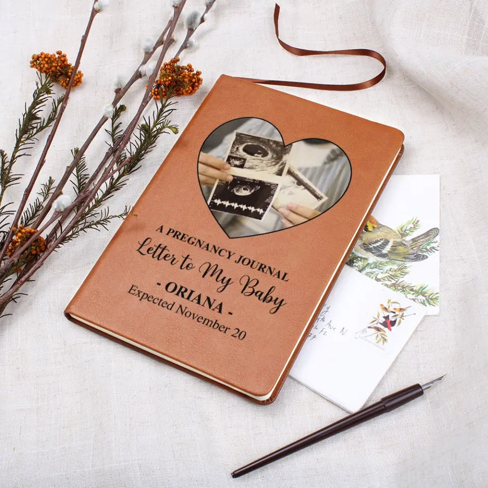 Pregnancy Journal Book - Personalized Leather Journal - Custom Ultrasound Pictures - Gifts for Pregnant Wife