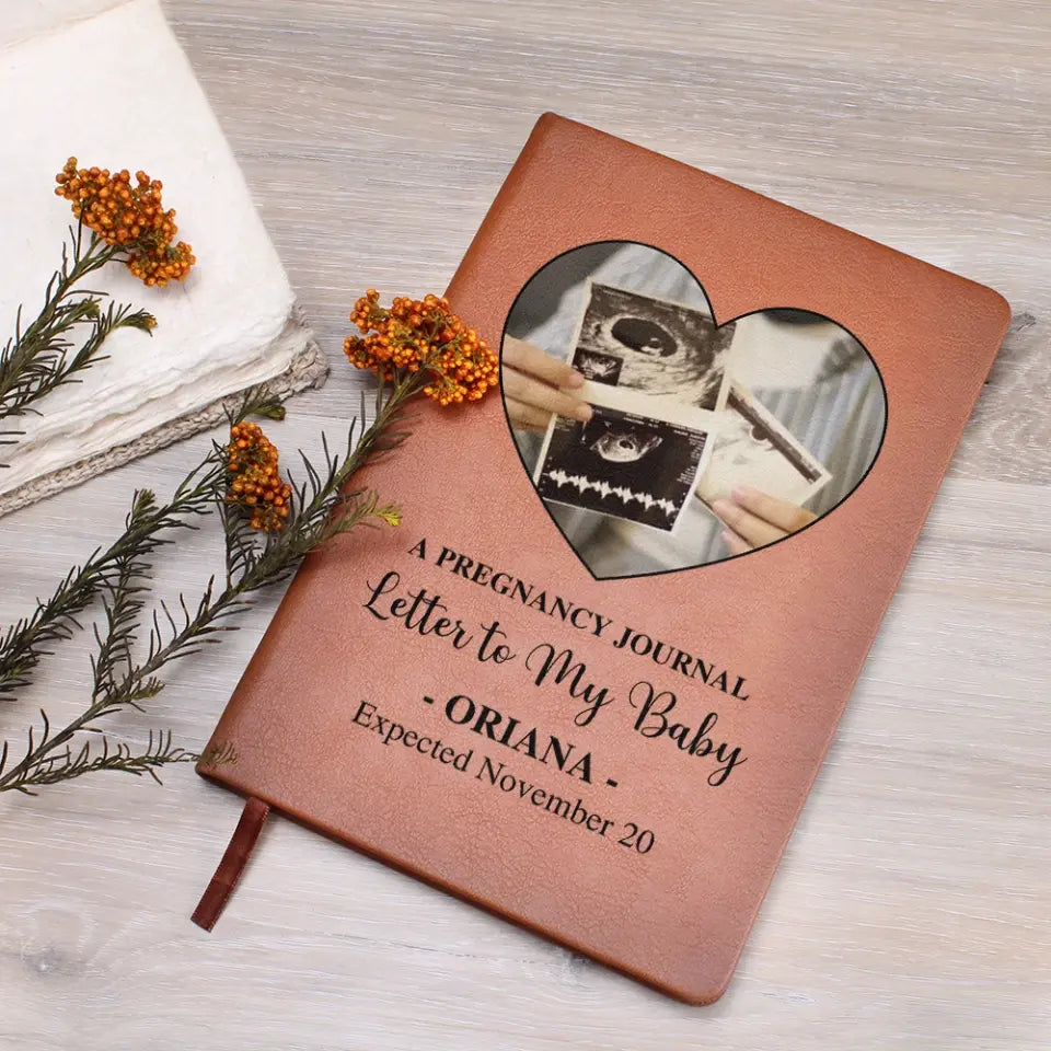 Pregnancy Journal Book - Personalized Leather Journal - Custom Ultrasound Pictures - Gifts for Pregnant Wife