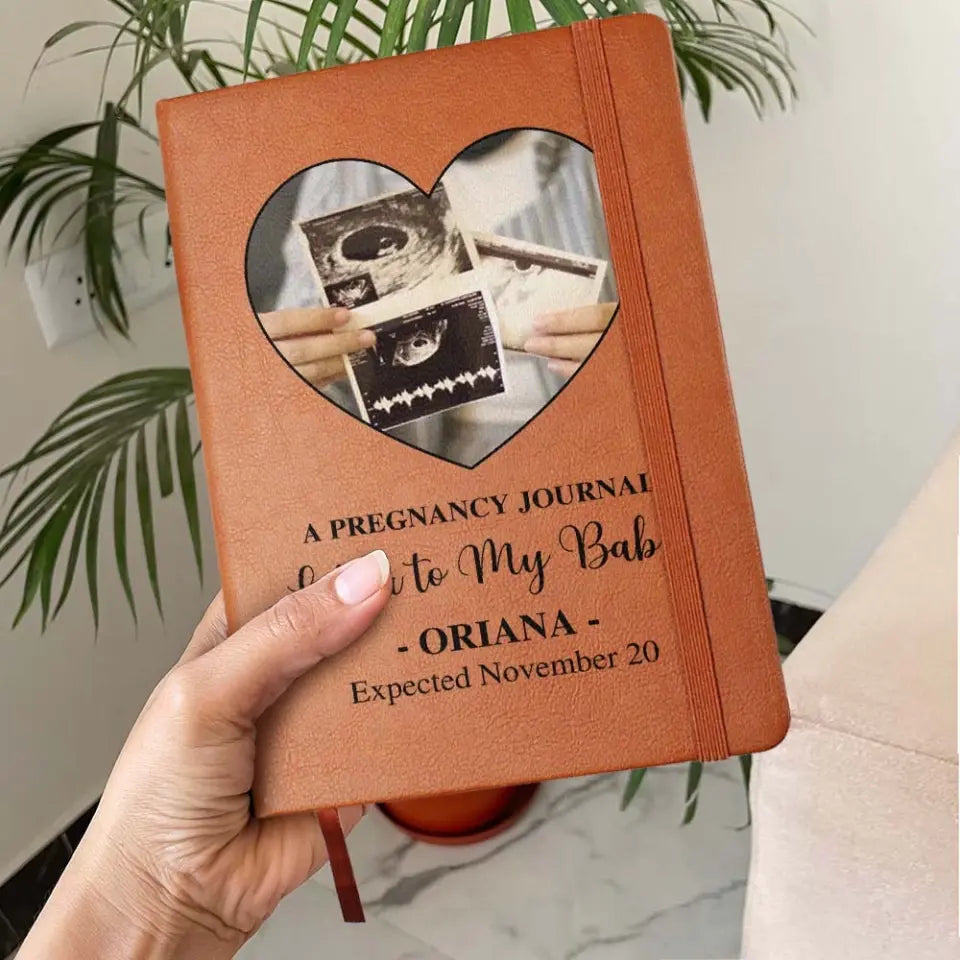 Pregnancy Journal Book - Personalized Leather Journal - Custom Ultrasound Pictures - Gifts for Pregnant Wife