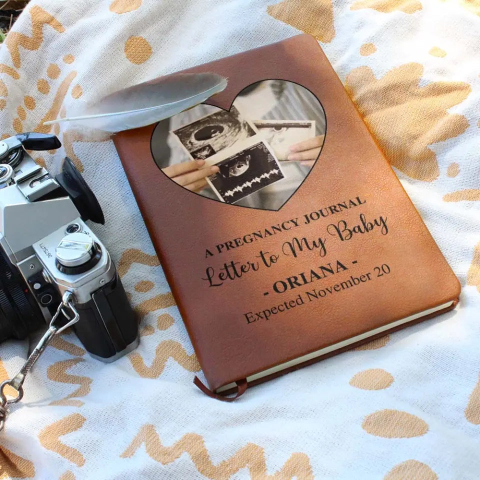 Pregnancy Journal Book - Personalized Leather Journal - Custom Ultrasound Pictures - Gifts for Pregnant Wife