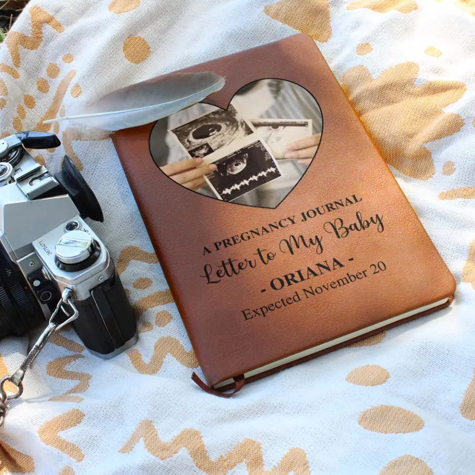 Pregnancy Journal Book - Personalized Leather Journal - Custom Ultrasound Pictures - Gifts for Pregnant Wife