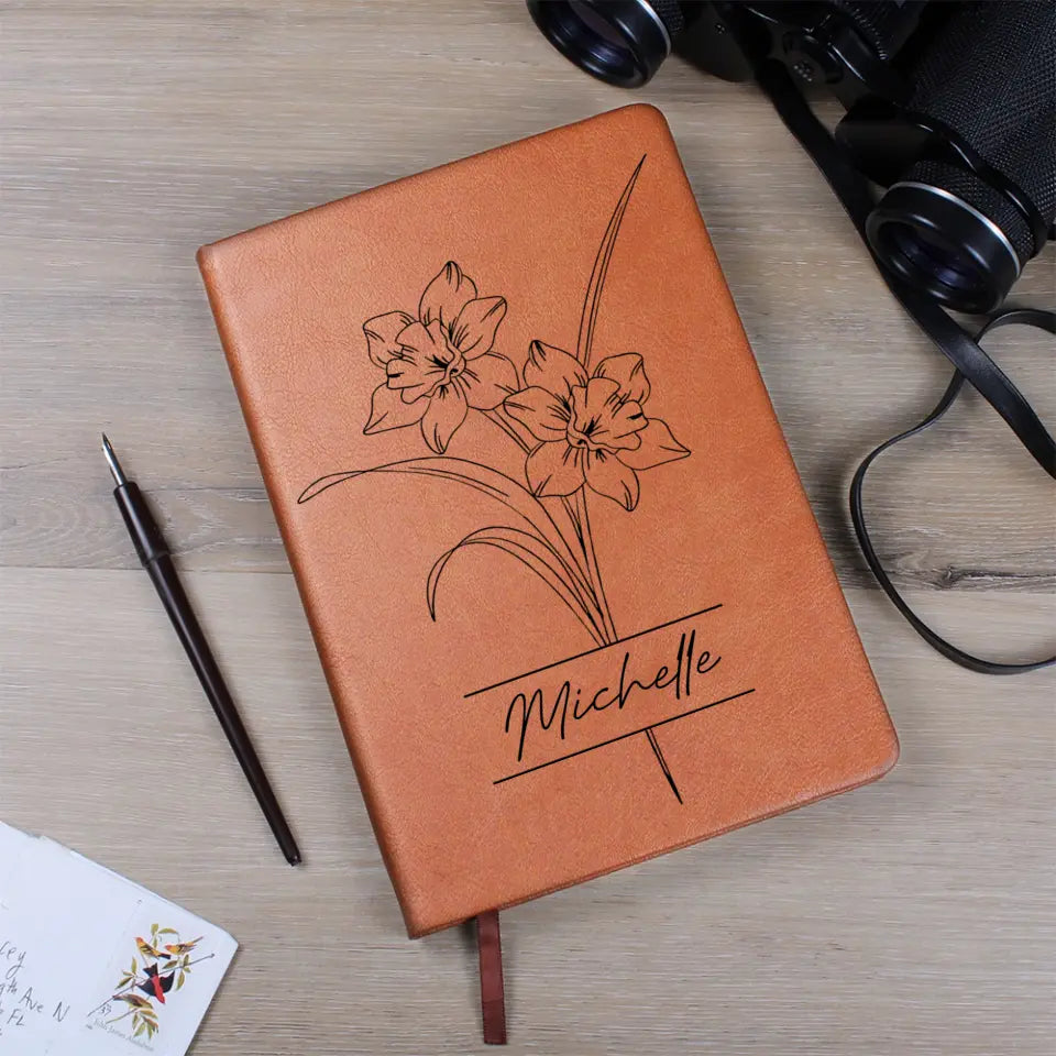 Birth Month Flowers - Custom Leather Journal - Personalized Journals with Names - Birthday Gifts for Her