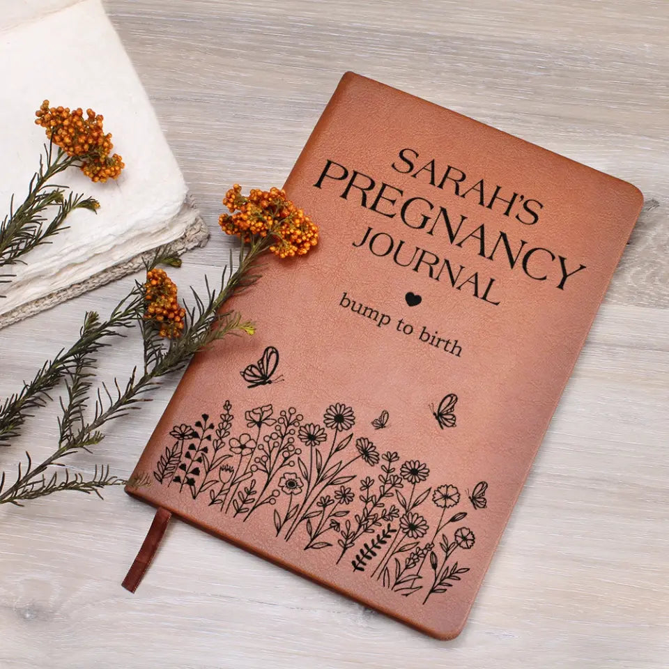 Bump to Birth - Personalized Leather Journal - Gifts for New Pregnant Mom - Pregnancy Gifts for First Time Moms