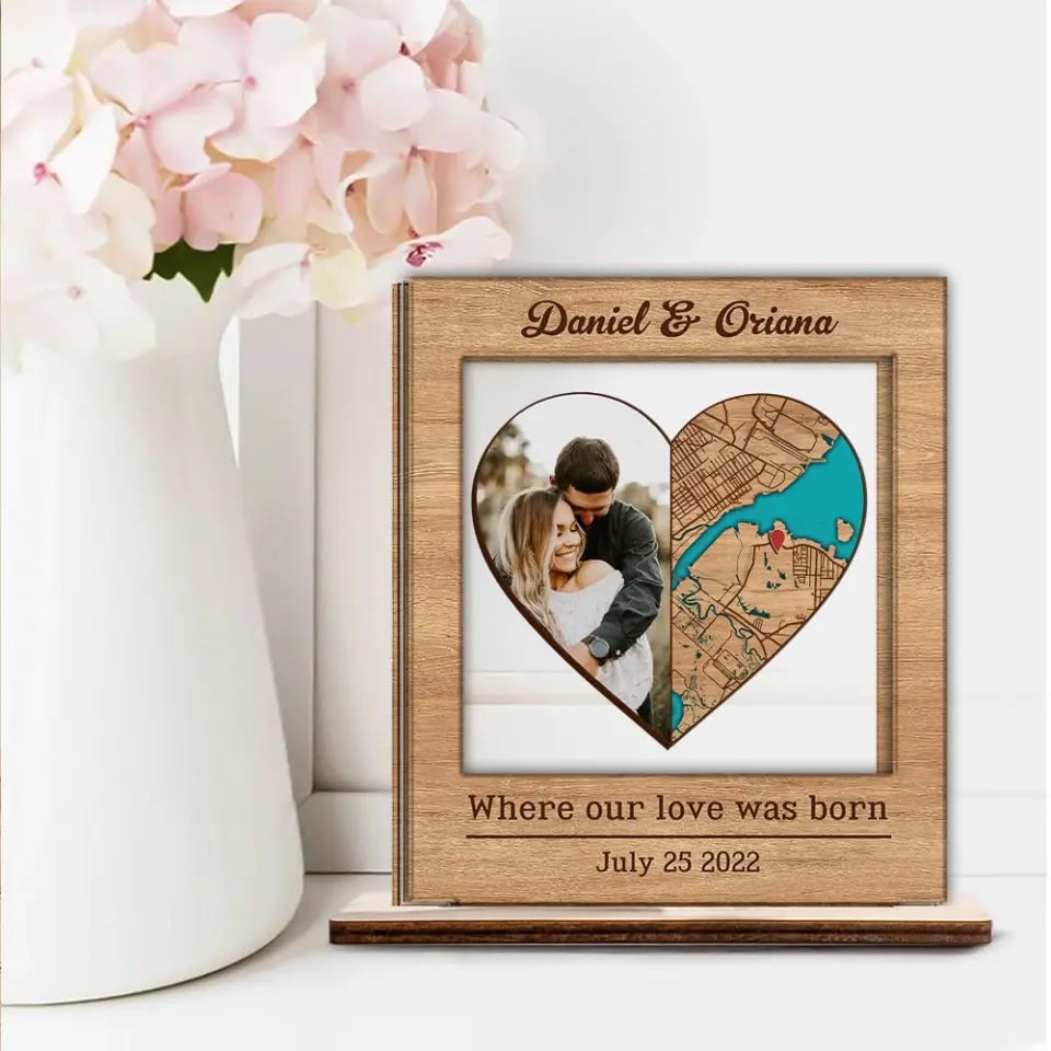 Where It All Began Sign Retro Map - Housewarming Gifts - Cusom Wooden Plaque - Anniversary Gift For Couples