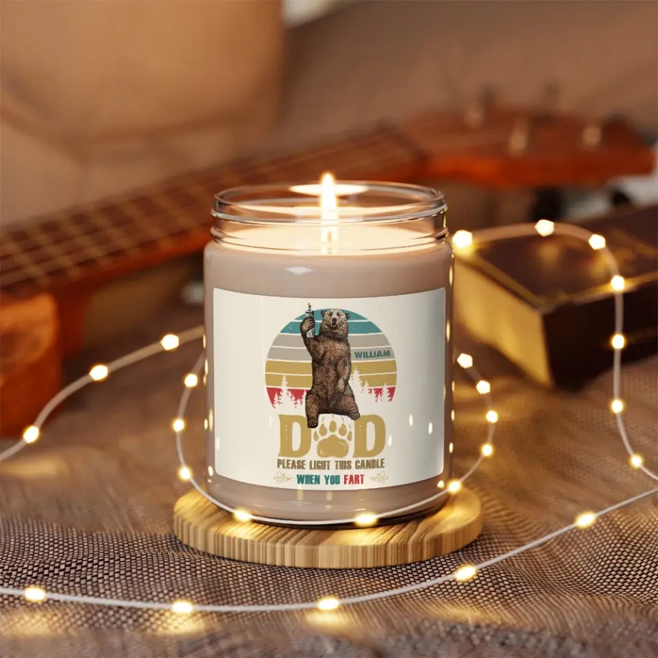 Light This When You Fart, Funny Gift for Dad, Personalized Name 9oz Scented Candle, Retro Bear
