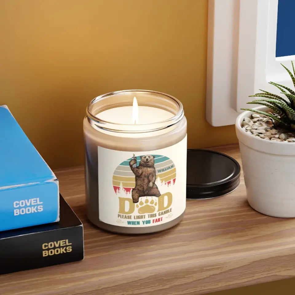 Light This When You Fart, Funny Gift for Dad, Personalized Name 9oz Scented Candle, Retro Bear