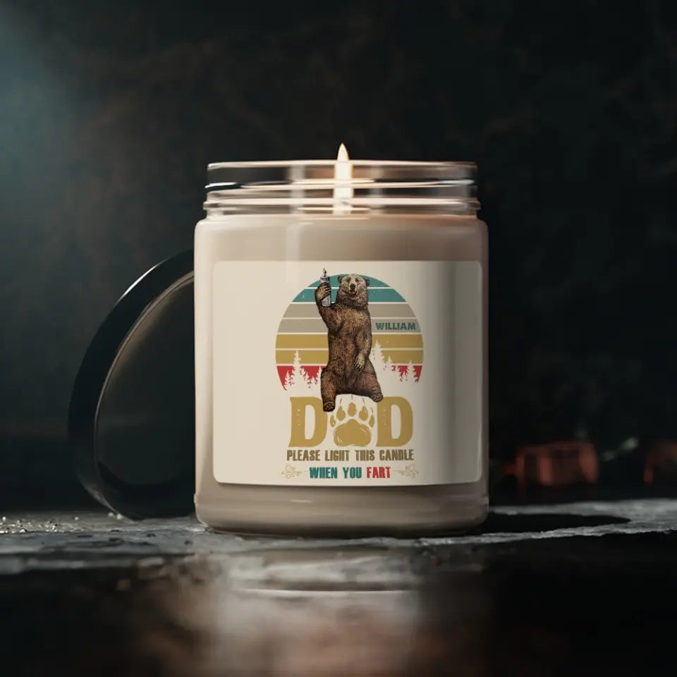 Light This When You Fart, Funny Gift for Dad, Personalized Name 9oz Scented Candle, Retro Bear