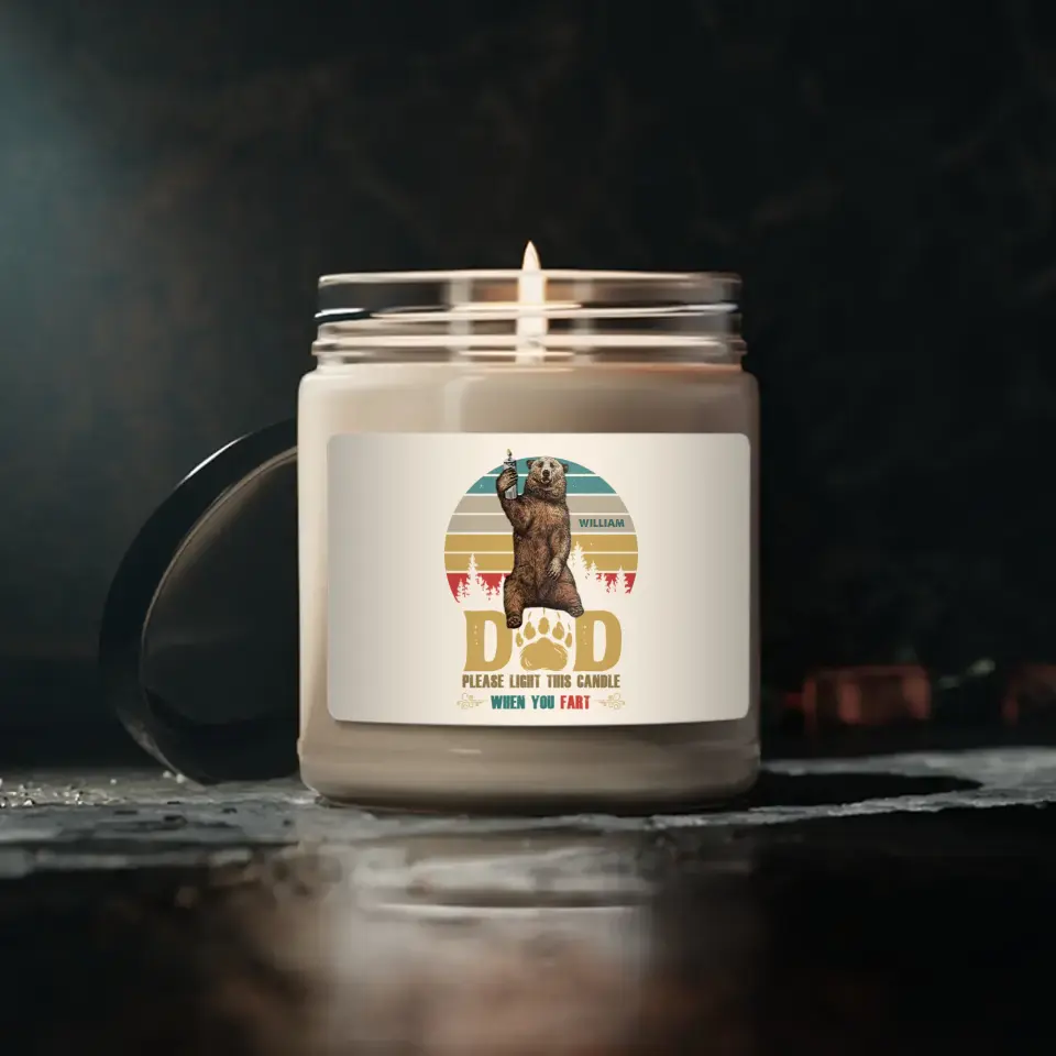 Light This When You Fart, Funny Gift for Dad, Personalized Name 9oz Scented Candle, Retro Bear