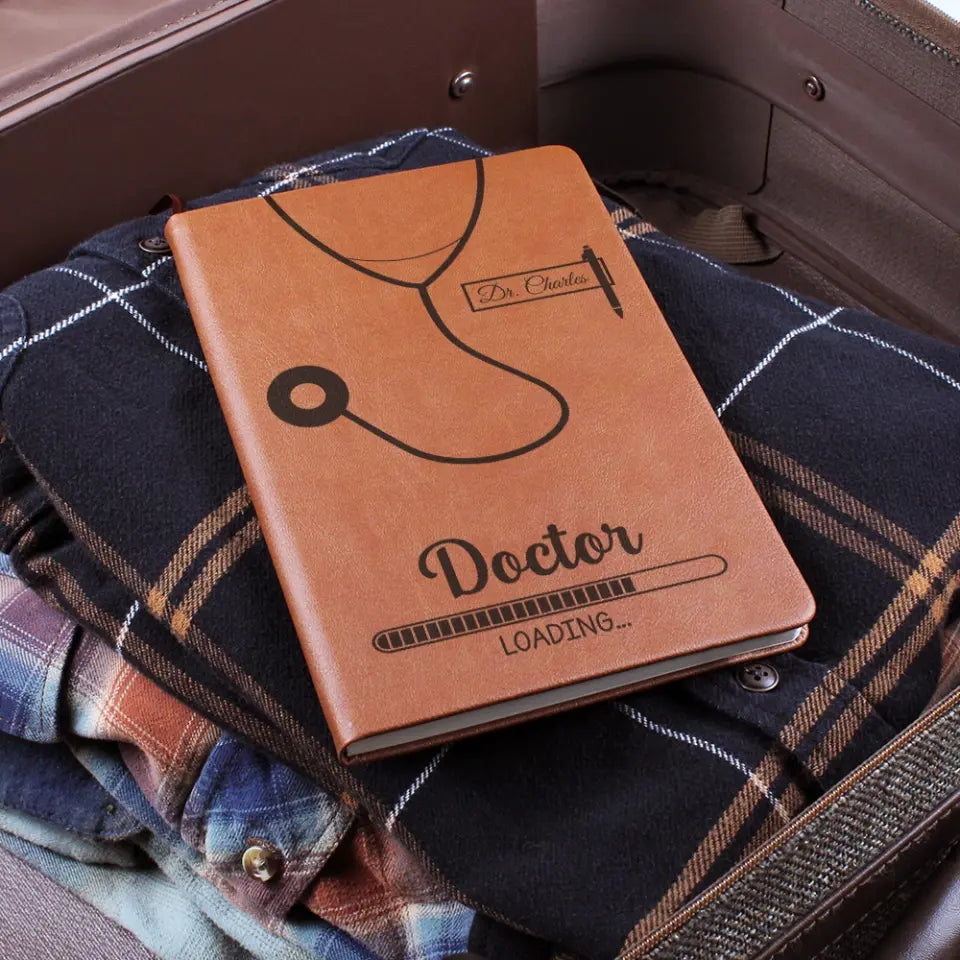 Doctor Loading - Personalized Graphic Leather Journal - Gift For Future Doctor