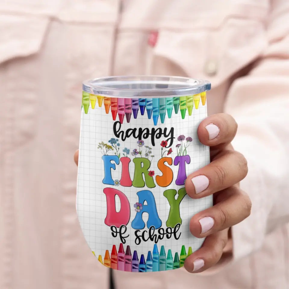 Childrens Mugs with Names - Handprints - Personalized Wine Tumbler - First Day of Kindergarten Gift for Kids