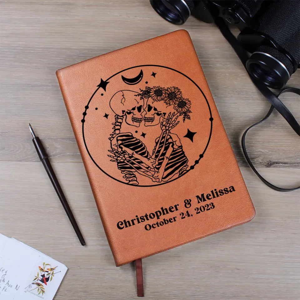 Gothic Wedding Guest Book - Personalized Graphic Leather Journal - Halloween Gift for Couples