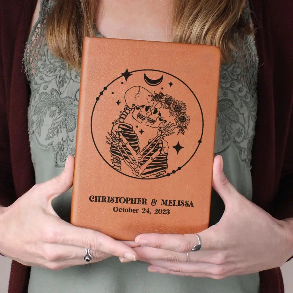 Gothic Wedding Guest Book - Personalized Graphic Leather Journal - Halloween Gift for Couples