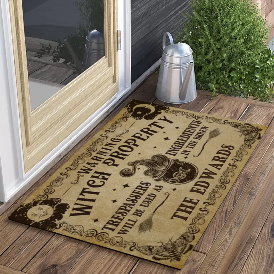 Warning Witch Property - Personalized Doormat - Halloween Gift For Family Couple | 308IHPLNRR995