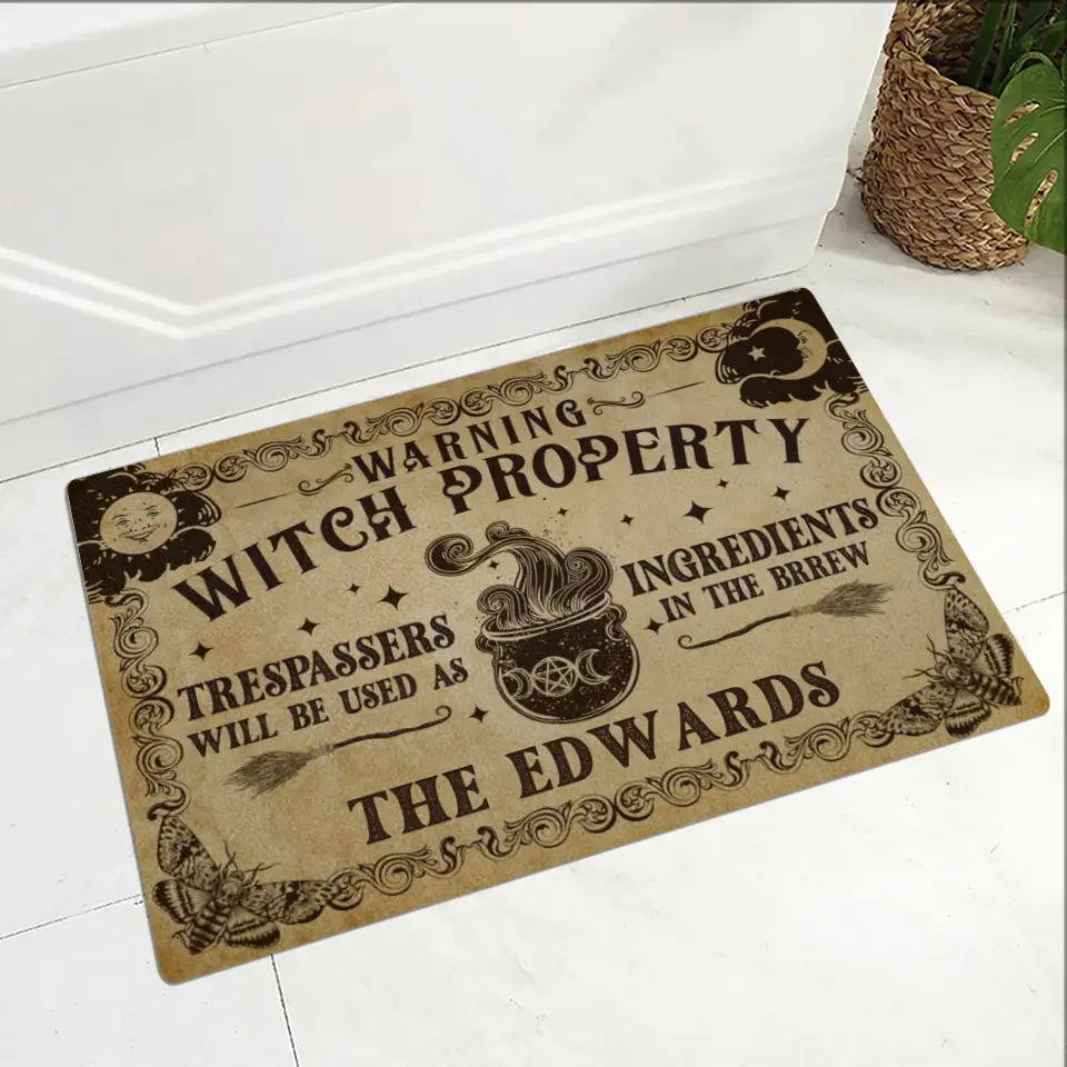 Warning Witch Property - Personalized Doormat - Halloween Gift For Family Couple | 308IHPLNRR995