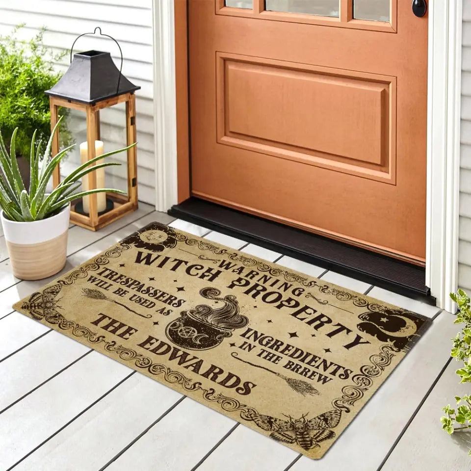 Warning Witch Property - Personalized Doormat - Halloween Gift For Family Couple | 308IHPLNRR995
