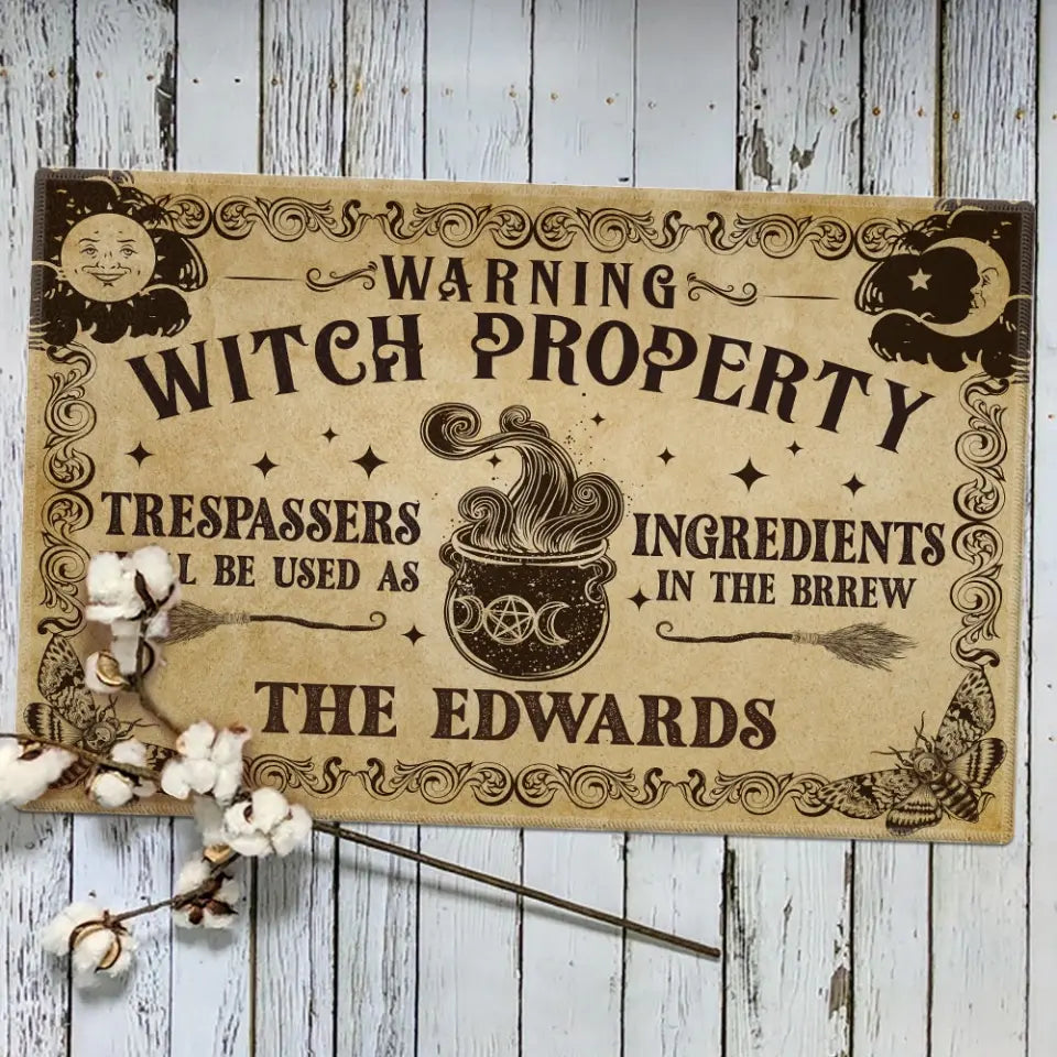 Warning Witch Property - Personalized Doormat - Halloween Gift For Family Couple | 308IHPLNRR995
