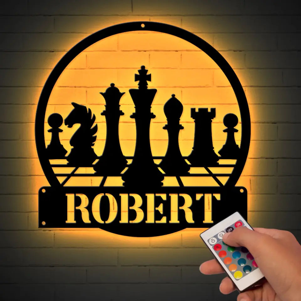 Custom Chess Player Name Wall Art - Personalized Metal - Gift For Chess Lovers