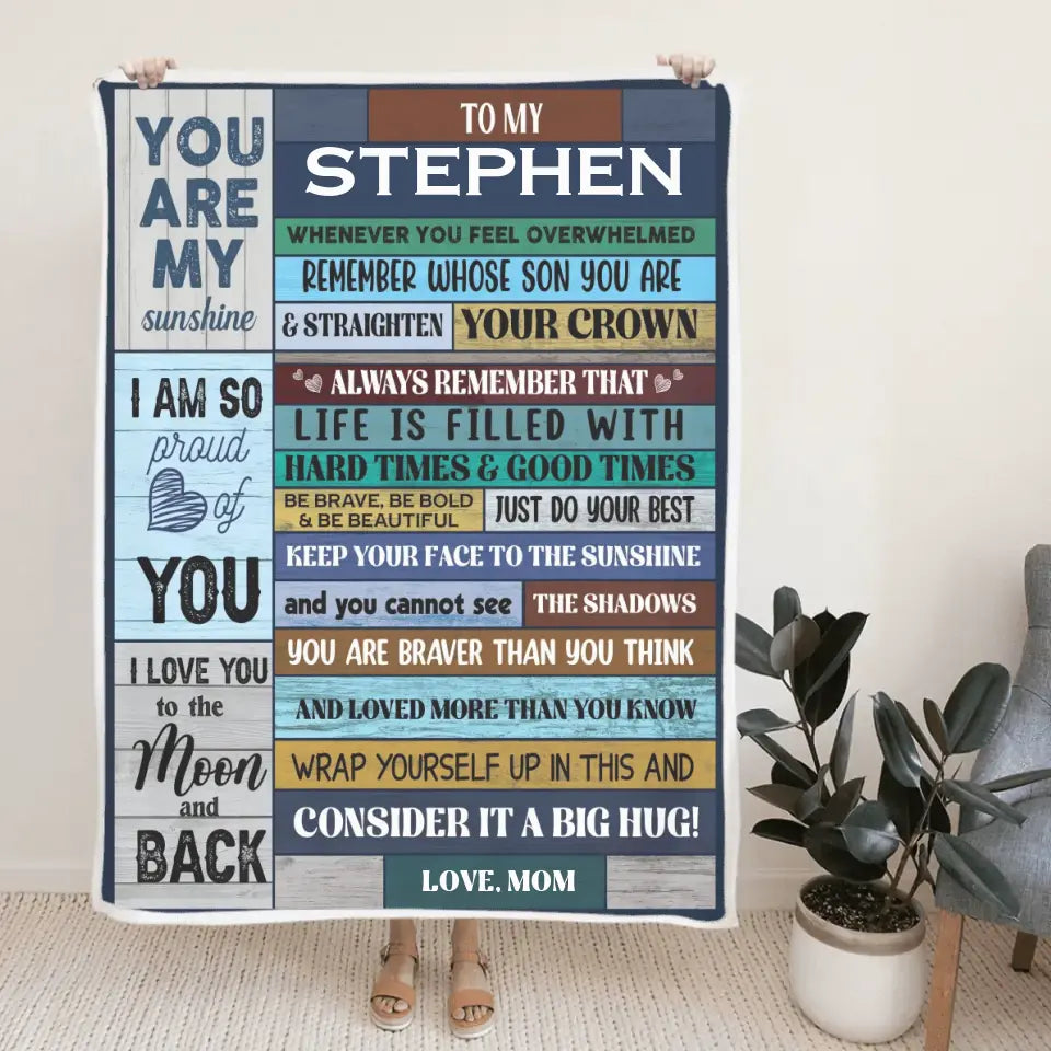You Are My Sunshine Personalized Fleece Blanket Gift For Son