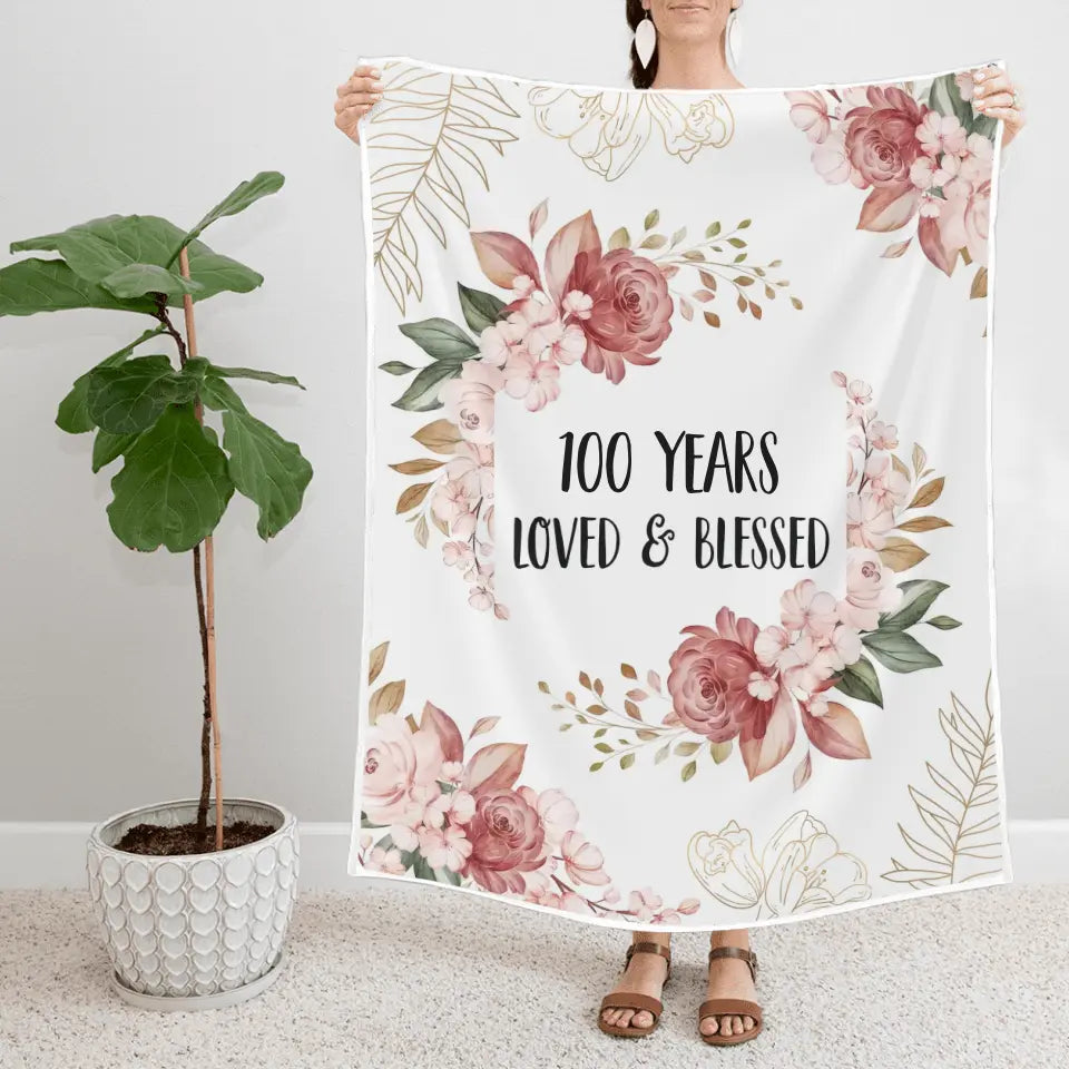 Loved & Blessed Floral Blanket - Personalized Fleece Blanket - Birthday Gift For Mom, Grandma, Auntie | 308IHPBNBL308