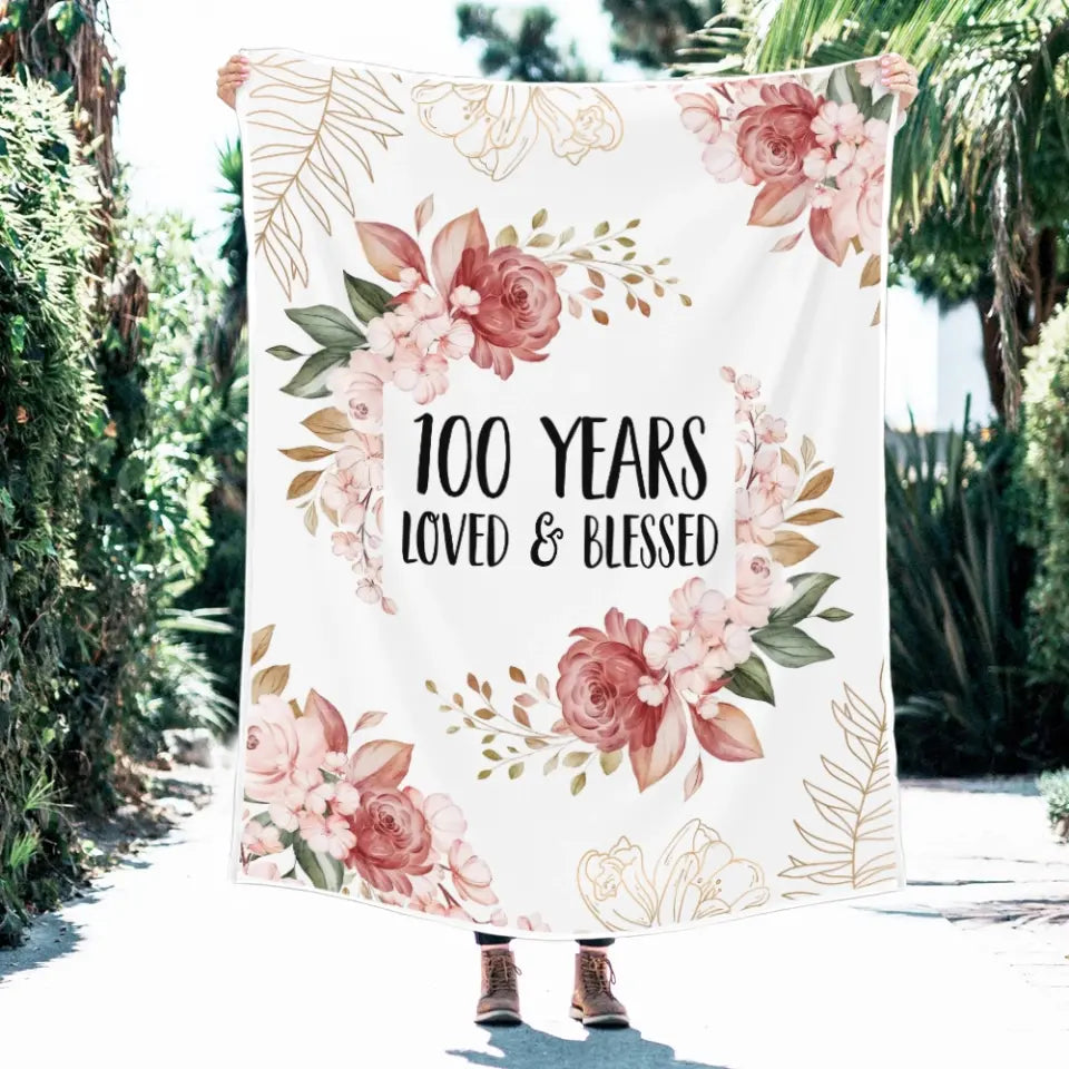 Loved & Blessed Floral Blanket - Personalized Fleece Blanket - Birthday Gift For Mom, Grandma, Auntie | 308IHPBNBL308