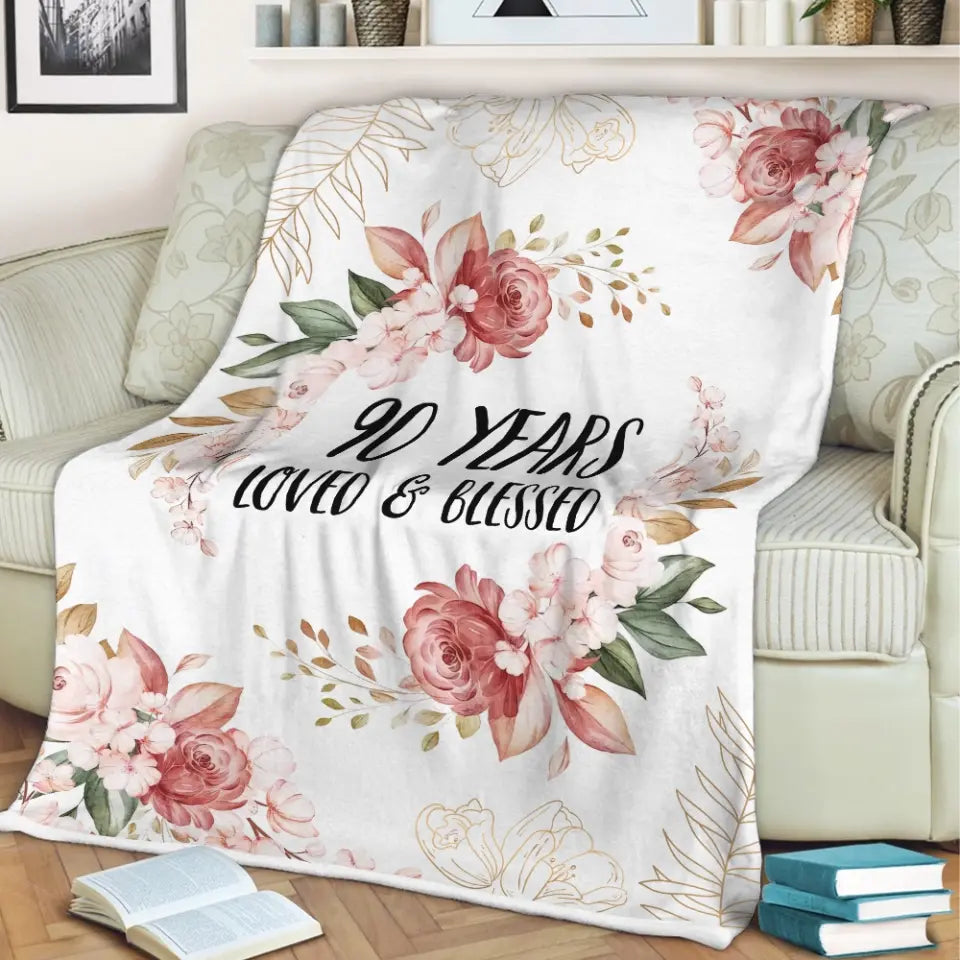 Loved & Blessed Floral Blanket - Personalized Fleece Blanket - Birthday Gift For Mom, Grandma, Auntie | 308IHPBNBL308