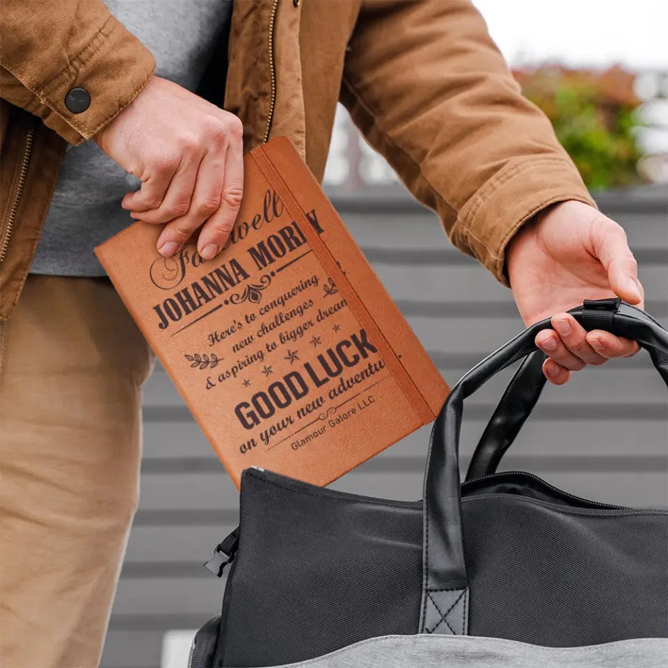 Here's To Conquering New Challenges, Graphic Leather Journal, Farewell Gift For Coworkers