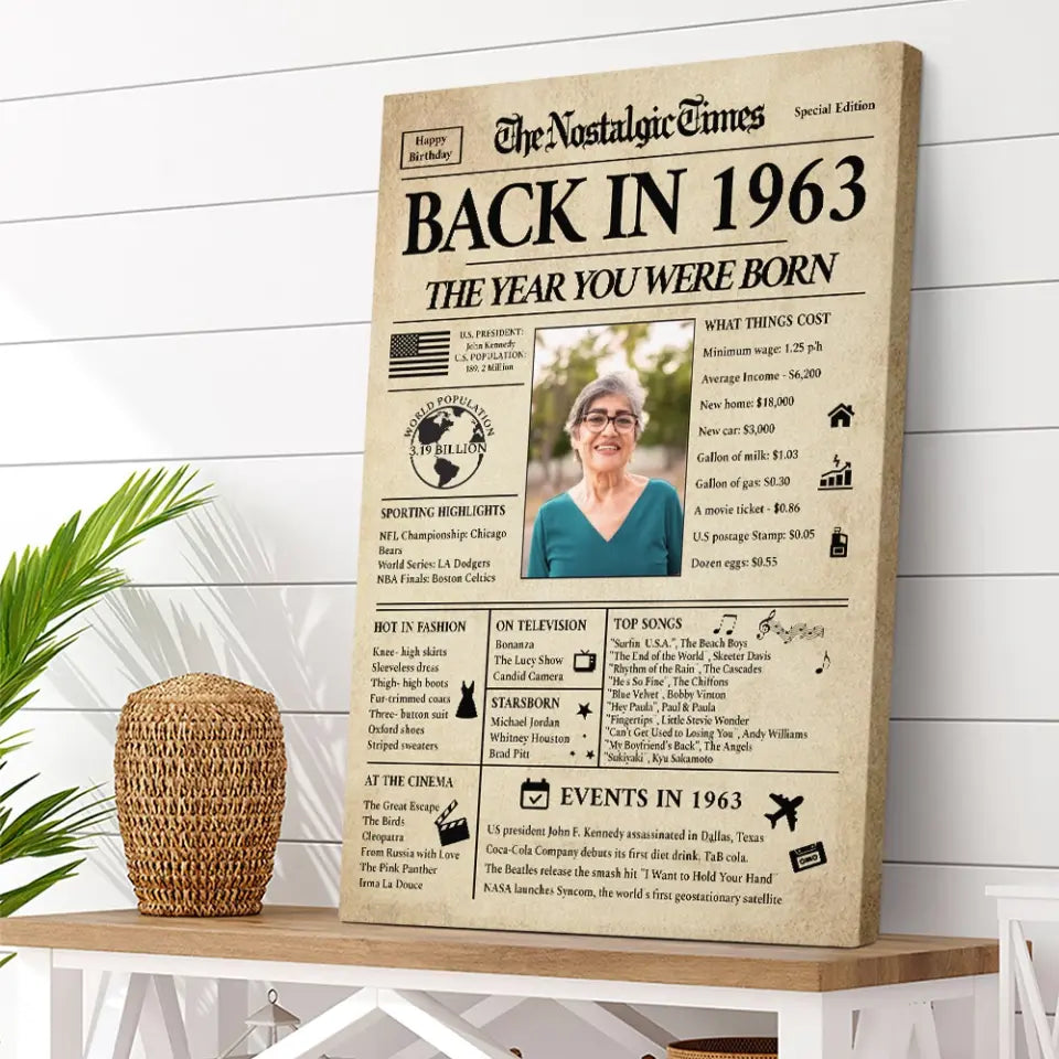 Back In 1963 Events, Personalized Canvas Poster Wall Art, 60th Birthday Gift | 309IHPNPCA180