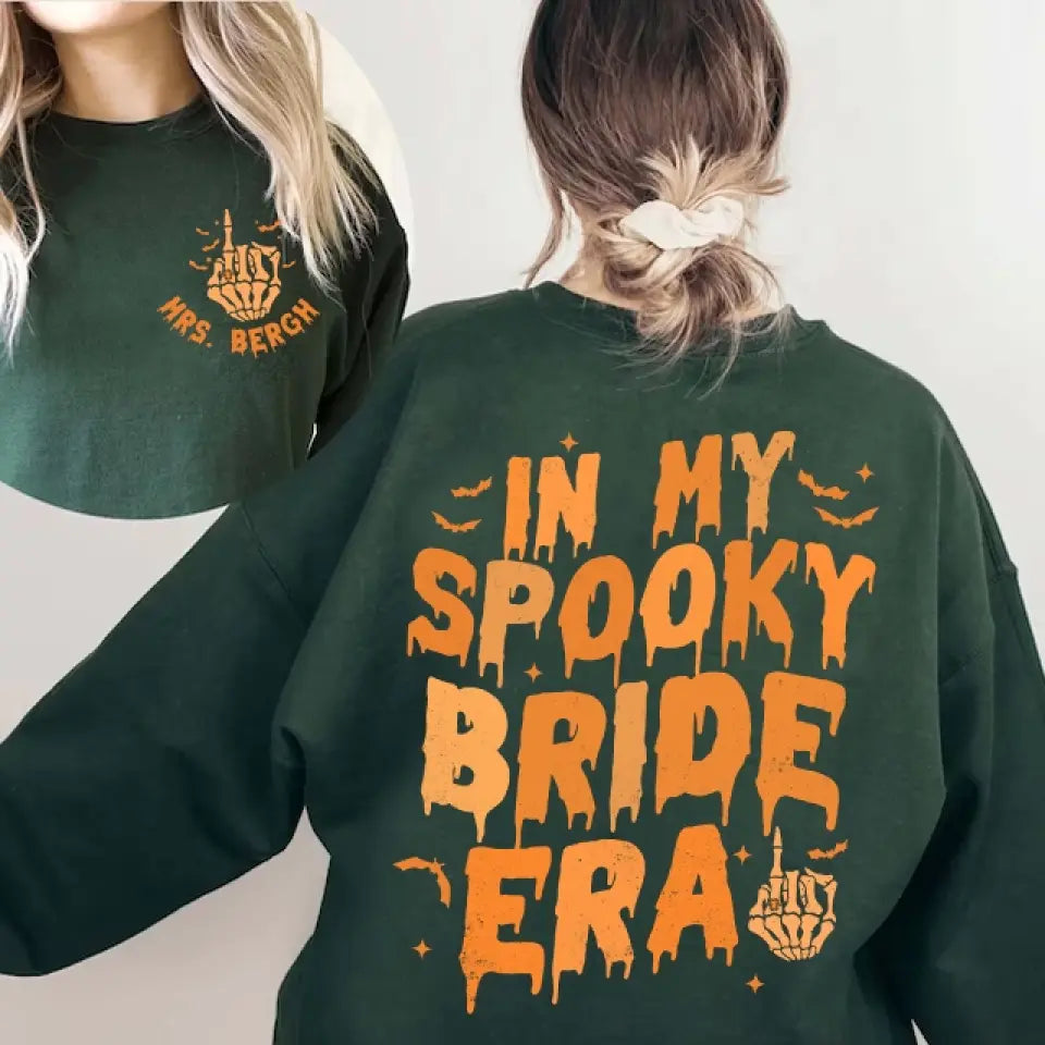 In My Spooky Bride Era, Custom Name T-Shirt Two Sides, Wedding Gift For Halloween, Couple Bride | 309IHPLNTS507