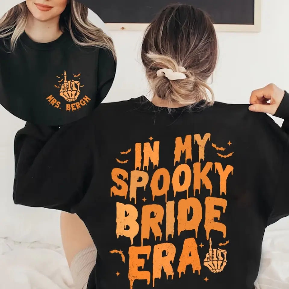 In My Spooky Bride Era, Custom Name T-Shirt Two Sides, Wedding Gift For Halloween, Couple Bride | 309IHPLNTS507