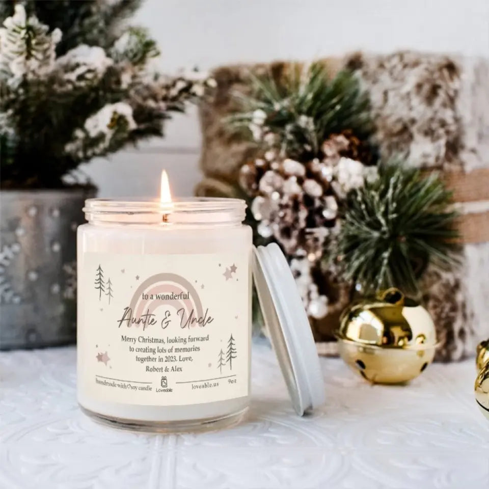 To A Wonderful Auntie & Uncle On Christmas Personalized Scented Candle Xmas Gift For Aunt And Uncle