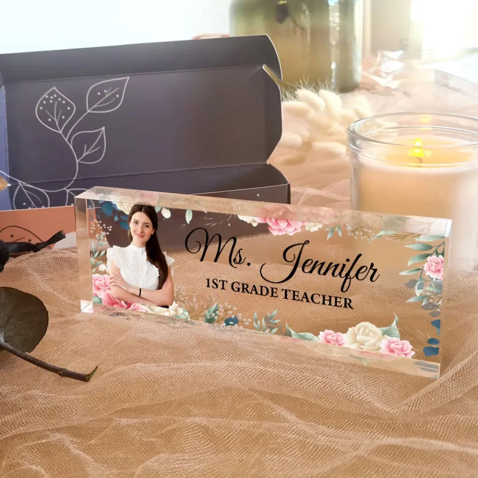 Personalized Teacher Floral Acrylic Name Plate For Desk, Gift For Teacher | 309IHPLNAP198