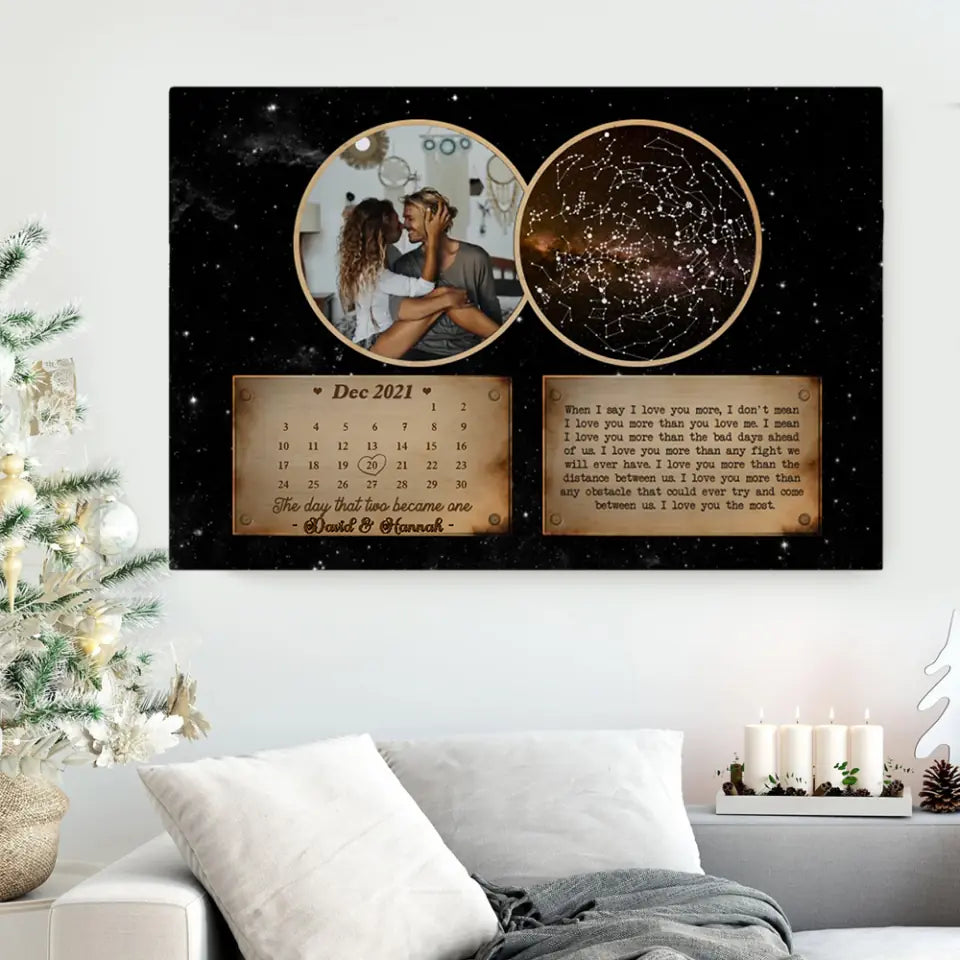 Personalized Valentine Gifts - The Day That Two Become One Custom Star Map Canvas Poster Anniversary Gift For Couples