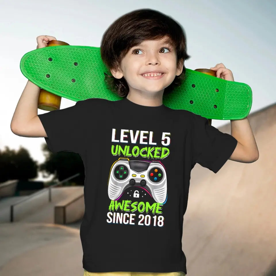 Level Unclocked Awesome Since, Personalized Youth Shirt, Baby Bodysuit, Birthday Gift For Children, Kids | 310IHPNPTS1097
